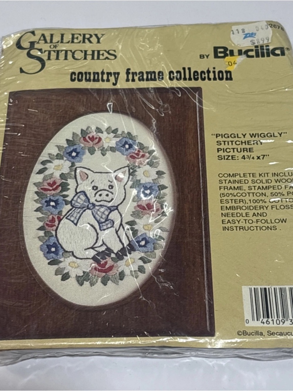 Bucilla Gallery of Stitches "Piggly Wiggly" Country Frame Embroidery Kit - White